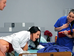 Doctor Angela White teaching her young med students on a difficulty job