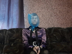 Ladyboy Abbie Does Plastic Bag Breathplay With A Extreme Small Blue Bag.