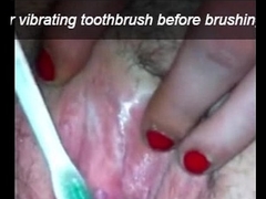 ex girlfriend andrea lewis uses dynamical toothbrush on herself.