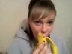 Girls deepthroat banana
